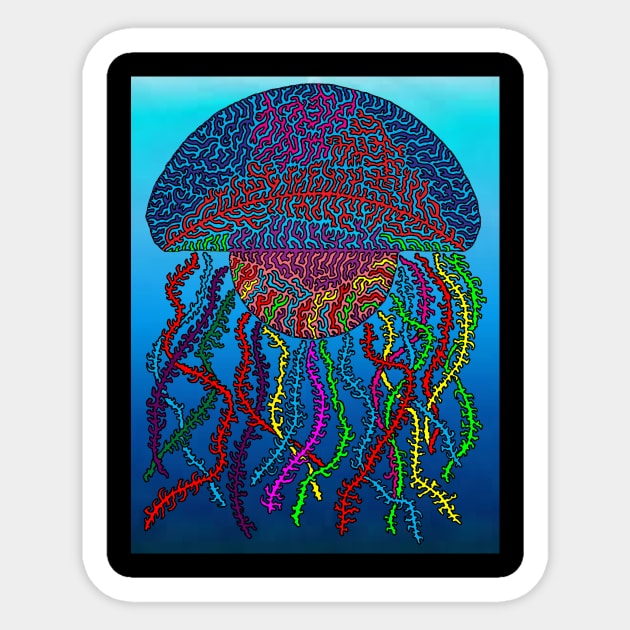 Rainbow Jellyfish with Deep Sea Background Sticker by NightserFineArts